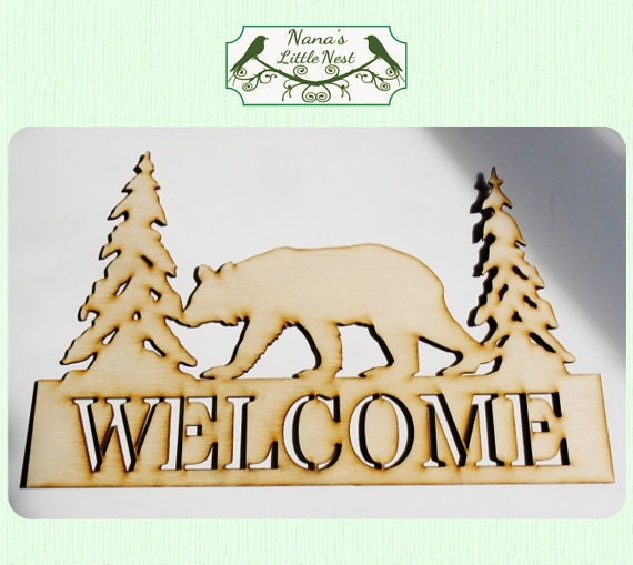 Bear Welcome Sign Large Wood Cut Out Laser Cut