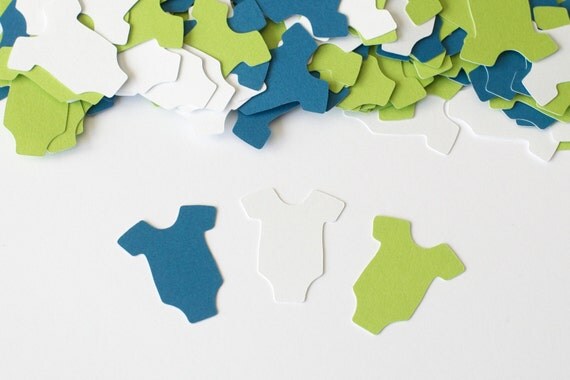 Baby Boy Shower Decoration Confetti Infant Bodysuit Blue and Green Il_570xn