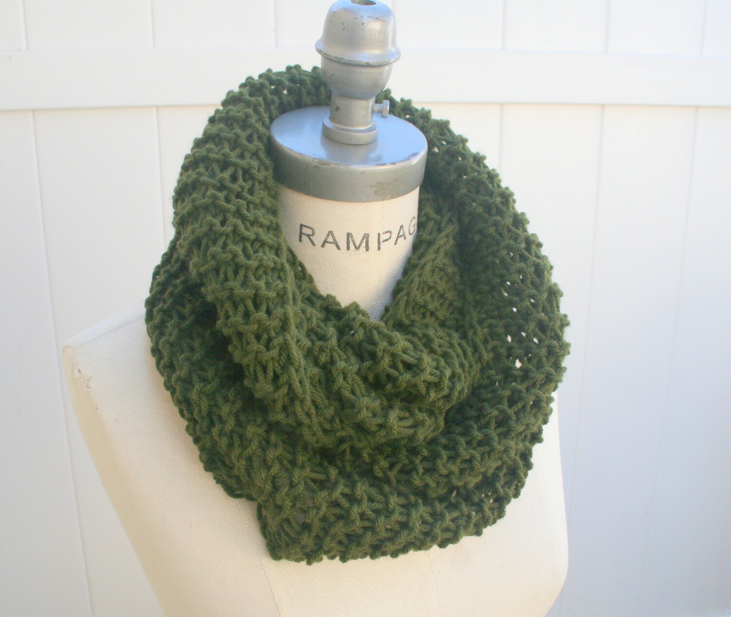 Winter Scarf Hand Knit Scarf Olive Green Infinity Scarves