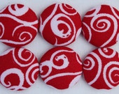 RED SWIRLS gift, fabric button magnet, covered button magnet, kitchen magnet -- set of 6 Il_170x135