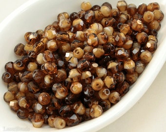 4mm beads Czech faceted glass Brown Caramel 50pc last