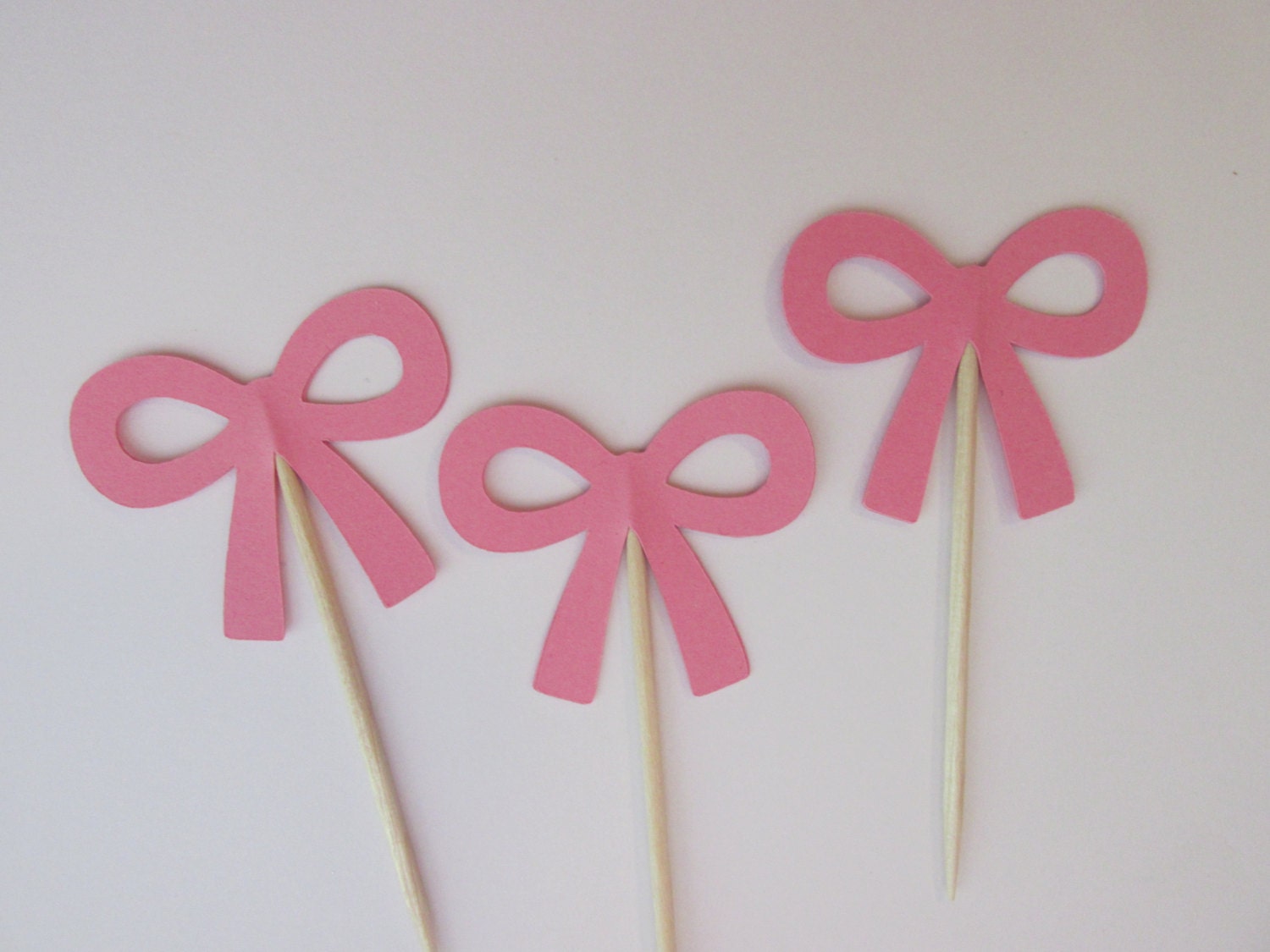 12 Pink bow cupcake toppers-bow appetizer picks