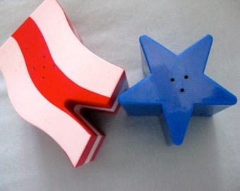 Vintage Red White and Blue Flag Salt and Pepper Shakers