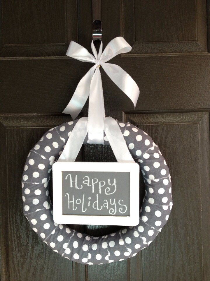 Gray Polka Dot Holiday Wreath with Chalkboard super sale