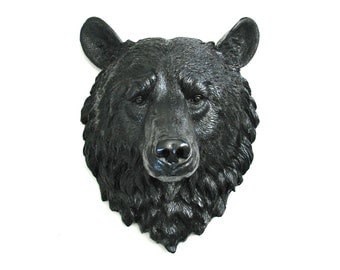 BLACK Faux Taxidermy Large Bear Head Animal Wall Mount Wall Hanging Home Decor: Bob the Bear in black / farmhouse / chic / classic / office