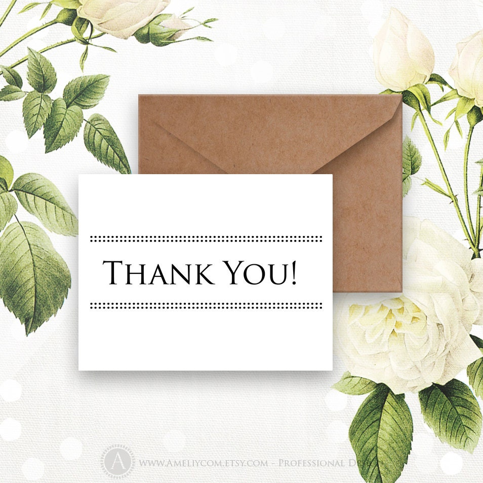 Printable White Thank You Cards INSTANT DOWNLOAD Thanks Card for
