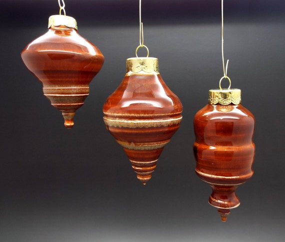 Christmas ornaments - glazed pottery decor, red brown, natural - one of a kind artisan heirloom piece, ceramic seasonal Christmas present