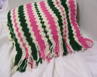 Watermelon Summer Time Fresh Afghan Throw Green Pink and Ivory Picnic Camping Blanket