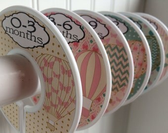 6 Baby Closet Dividers Hot Air Balloons Dividers Clothes Organizers Cothes Dividers Pink Teal Baby Shower Gift Girl w111