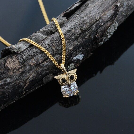 Adorable Small owl Necklace Gold Owl with Sparkle cubic