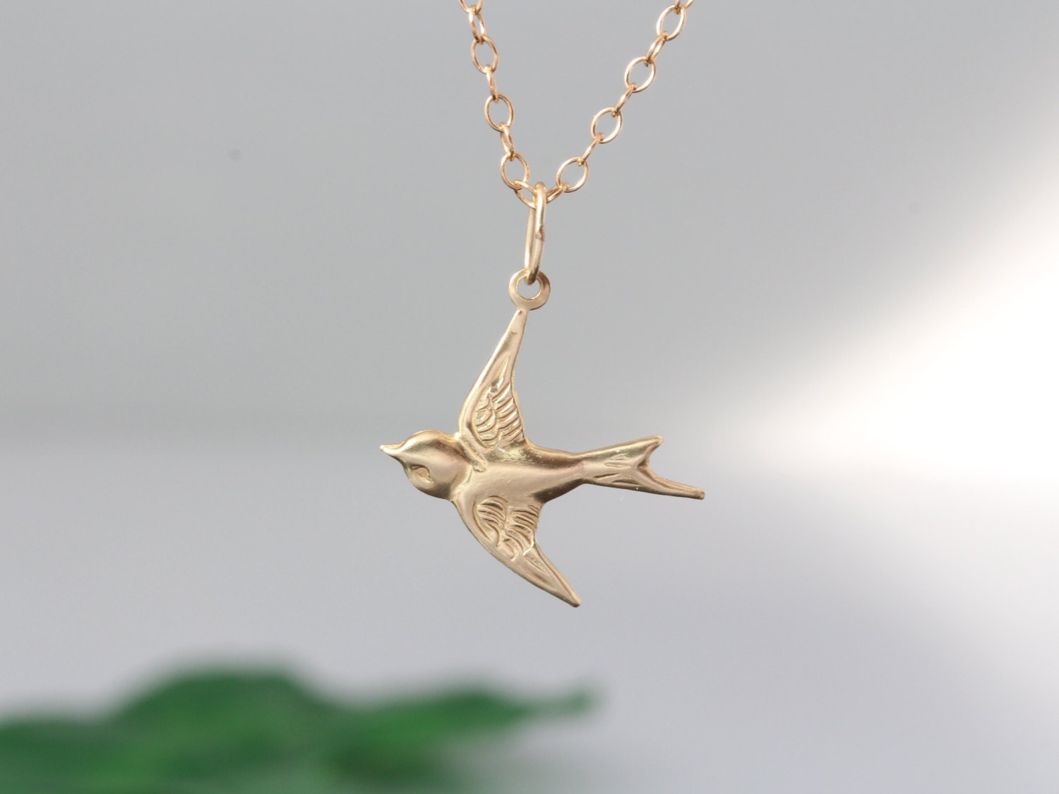 Gold Bird Necklace . Flying Bird Necklace . Sparrow Necklace