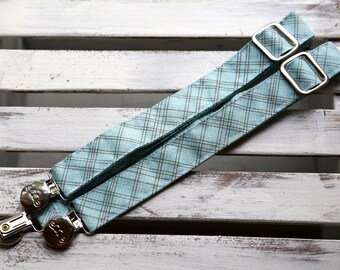 Turquoise Plaid Suspenders (Turquoise, Brown and White)
