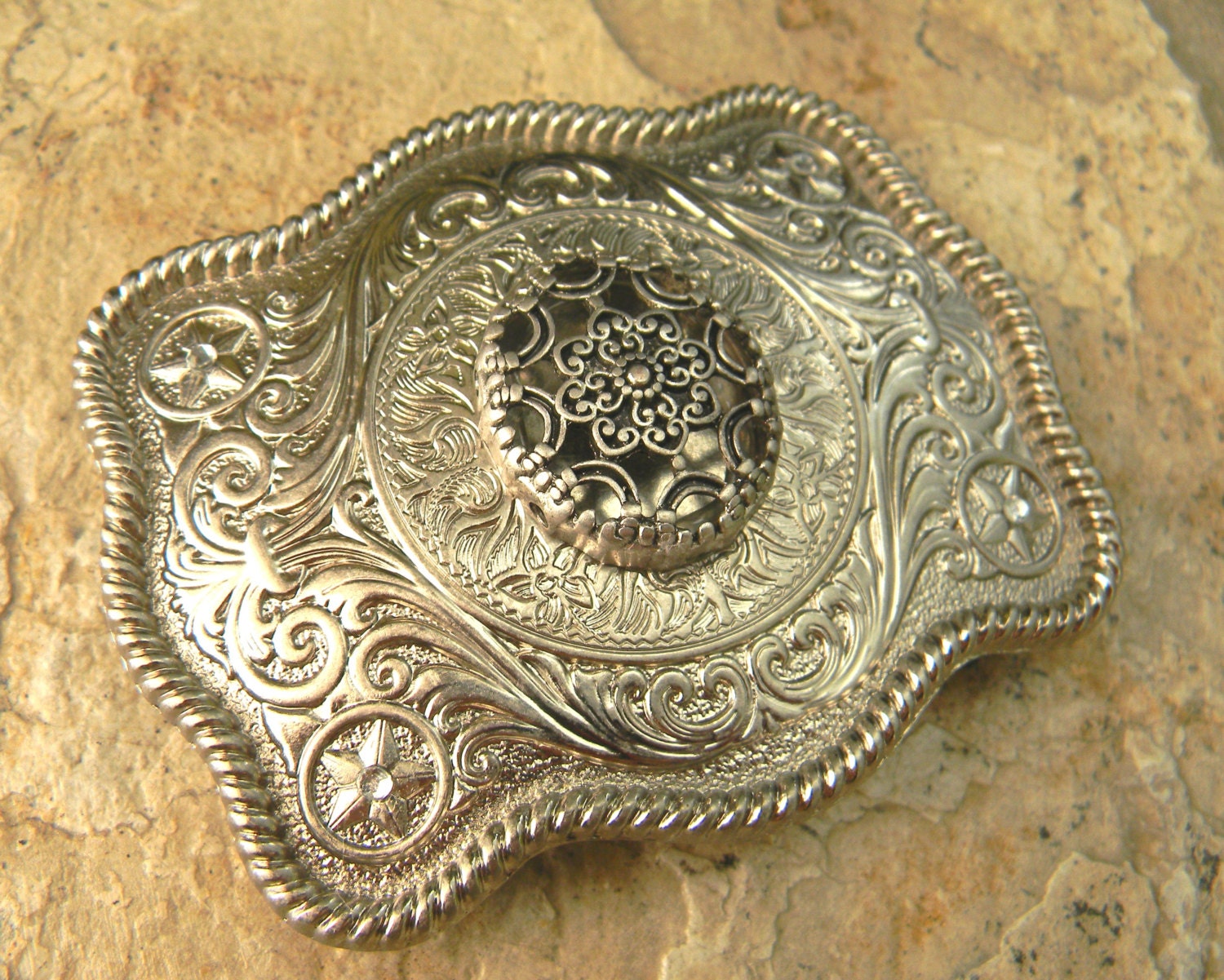 Silver Concho Flower Belt Buckle Mens Concho by StepOriginals