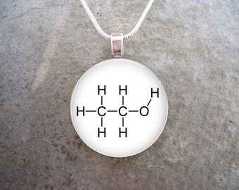 Chemistry Jewelry - Ethanol Molecule - Glass Pendant Necklace