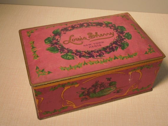 Items similar to SALE - Vintage Louis Sherry Candy Tin with Purple Violets - New York, Paris ...