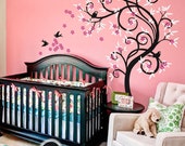Baby Nursery Wall Decals - Blossom Tree Decal - Tree Wall Decal - Tree Wall Decals - Tree Wall Decal with Birds - Large: 85" x 54" - KC030