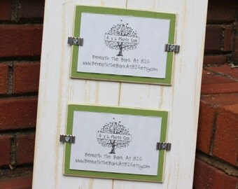 Picture Frame - Holds 2 - 4x6 Photos - Distressed Wood - Smooth Wood - White & Asparagus Green