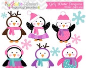 50% OFF - INSTANT DOWNLOAD, girly winter penguin clipart, holiday penguins clip art , for commercial use, personal use, invites, cards, scra Il_170x135