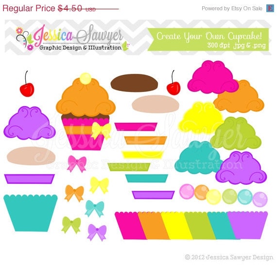 50% OFF - INSTANT DOWNLOAD, Cupcake maker - cupcake clip art - commercial use - - personal use - digital element - card making Il_570xn