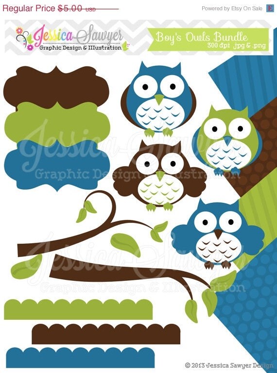 50% OFF - INSTANT DOWNLOAD, owl clipart, owl digital paper, baby boy invites, for commercial use, scrapbooking, announcements Il_570xn