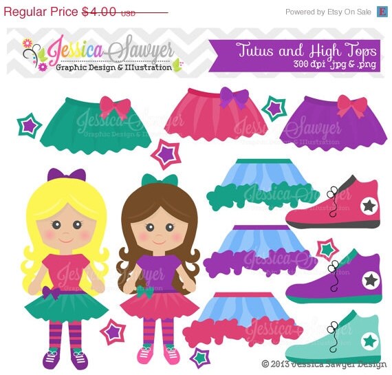 50% OFF - INSTANT DOWNLOAD. tutu and hightops clipart, tween clip art, for commercial use, personal use, invitations, scrapbooking Il_570xn