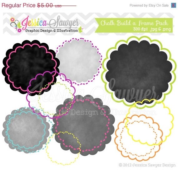 50% OFF - INSTANT DOWNLOAD, build a circle chalk digital frame, round printable tag, scalloped circle, textured frames clipart, for commerc Il_570xn
