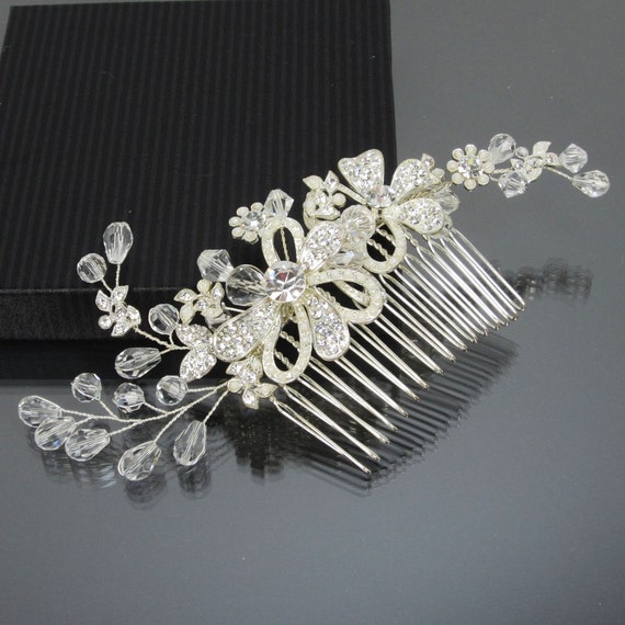 Crystal Flower Bridal Comb JULIA Hair Comb by AdrianaSparksBridal