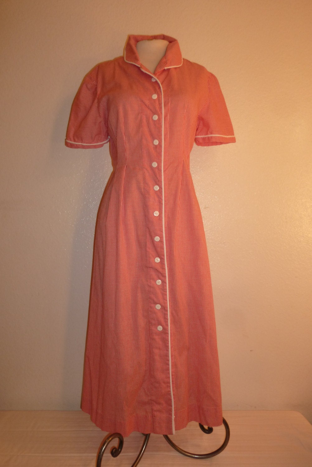 1950s Red Gingham cotton house dress by ScreamingRags on Etsy