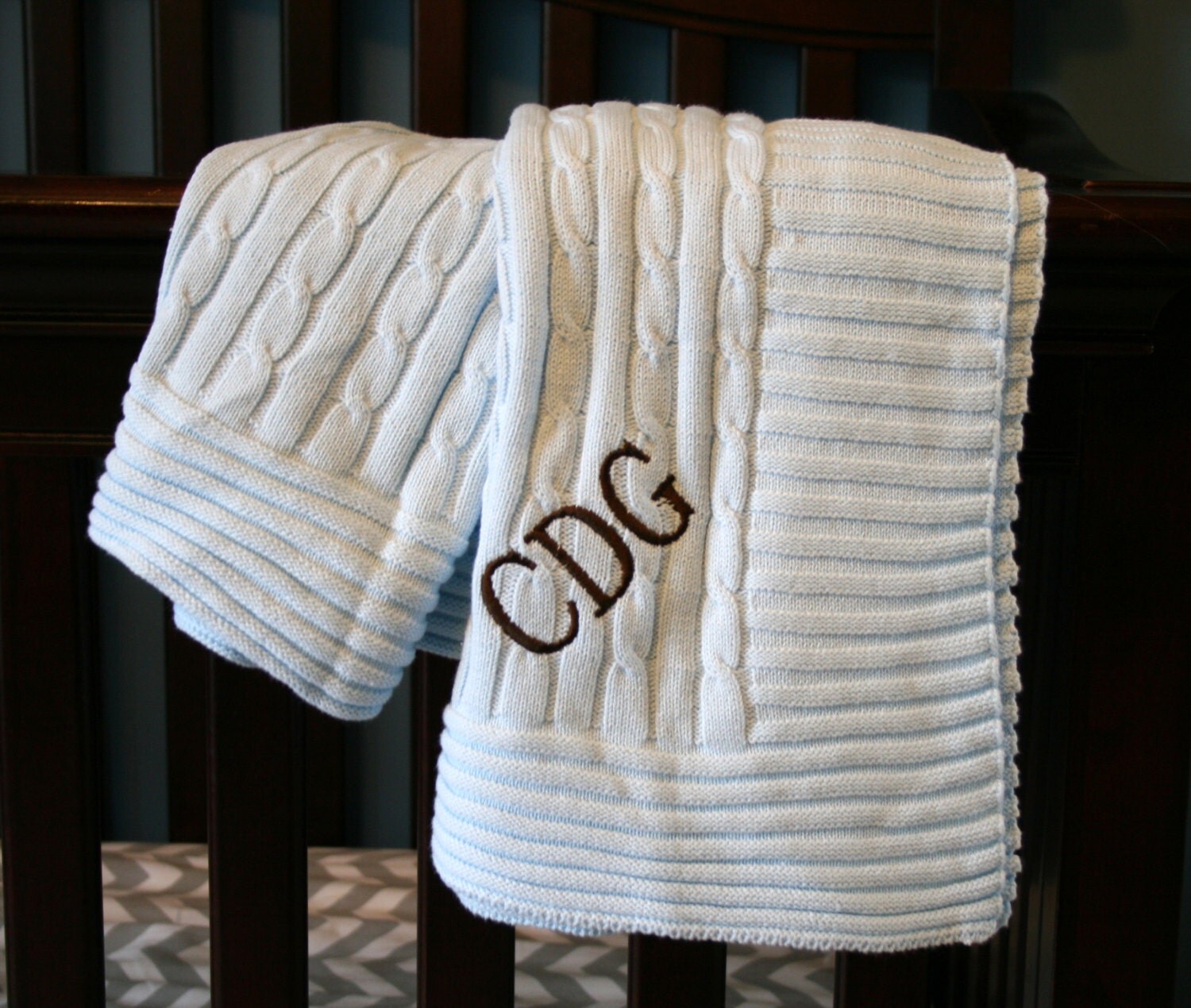 Monogrammed Cable Knit Baby Blanket