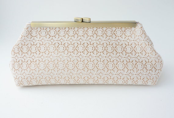 Ivory Bridal Clutch Purse - Ivory  Gold Lace WeddingBridesmaid ...