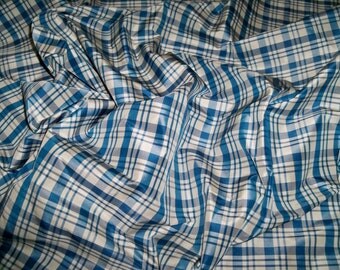 SILK LOOM BONNEVILLE Silk Check Plaid Fabric 10 yards Blue White