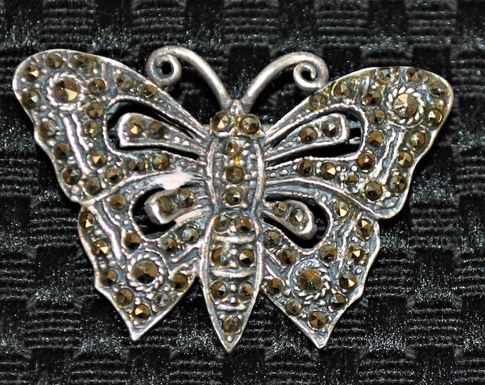 Sterling Brooch Silver Marcasite Butterfly Art Deco Pin