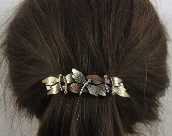 DRAGONFLY FRENCH BARRETTE 80mm Silver Copper Brass Ox combo