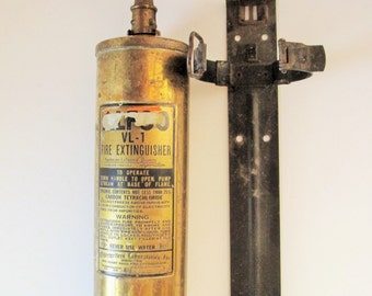 Vintage Fire Extinguisher With Wall Bracket From 'Alfco' - VL-1 - With Serial Number - Wall Decor - Vintage Firefighter - History - Brass.