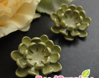CH-ME-01774- Mint enameled, Layered Peony (hole at the back), 2 pcs
