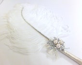 Large Ostrich Feather Pen with Pearl Brooch / Ivory Feather Pen/ Wedding Signing Pen / Guest Book Pen / Wedding Reception Accessories