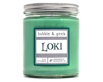 Loki Scented Soy Candle - spices, woods - green