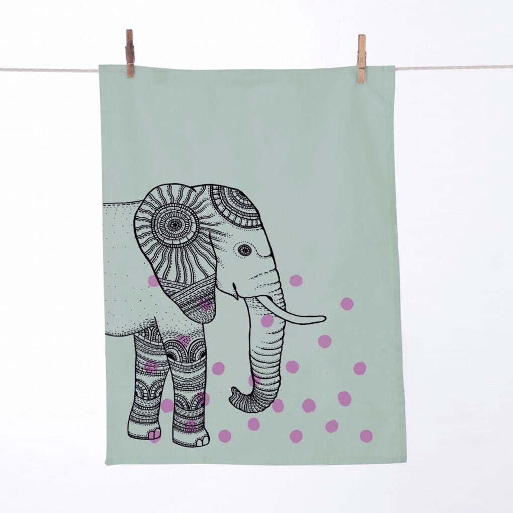 HUGE SALE 50 / Elephant / Tea towel / Green / by Windstilte