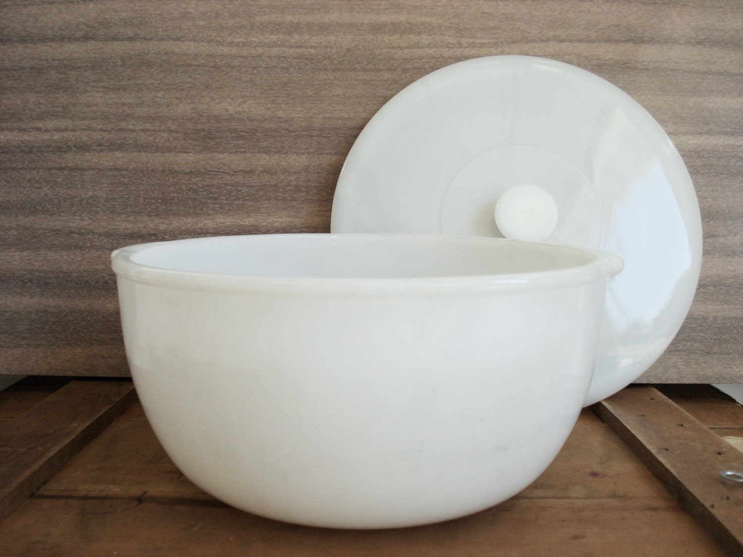 Vintage Bowl Sunbeam Glasbake White Milk Glass Covered Mixing
