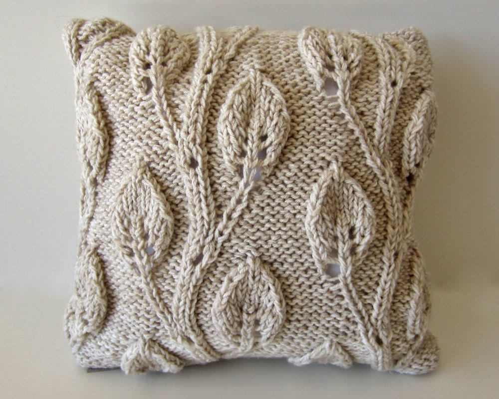 Hand-Knit Cream Beige Throw Pillow Cover 18x18