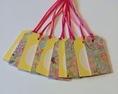 ON SALE Pink Floral Wooden Tags Wooden Labels Yellow Polkadot Labels Wooden Tags Gift Tags Bridal Shower Favors