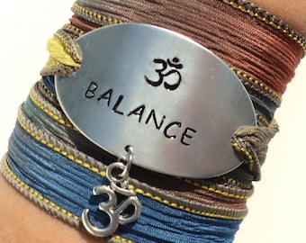 Balance Silk Wrap Bracelet Yoga Jewelry Namaste Om Ohm Unique Gift For Her or Him Teacher Christmas Stocking Stuffer Under 50 Item K61