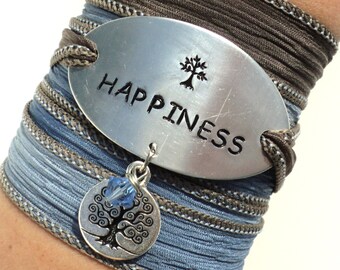 Happiness Silk Wrap Bracelet Yoga Jewelry Tree of Life Wisdom Friendship Love Teacher Unique Gift For Her Stocking Stuffer Under 50 Item K63
