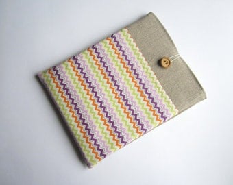 Chevron iPad sleeve, linen iPad sleeve, iPad case, iPad cover, handmade iPad sleeve, iPad smart cover