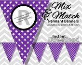 Purple Star Halloween Bunting Pennant Banner Instant Download - Mix & Match Banners: 12 patterns/40 colors - DIY Printable Party Decorations Il_170x135