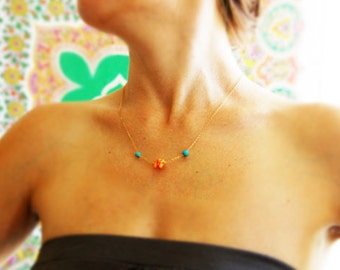 Coral and turquoise necklace, coral gold necklace, turquoise necklace, coral and turquoise, wedding, bridal jewelry, orange coral necklace