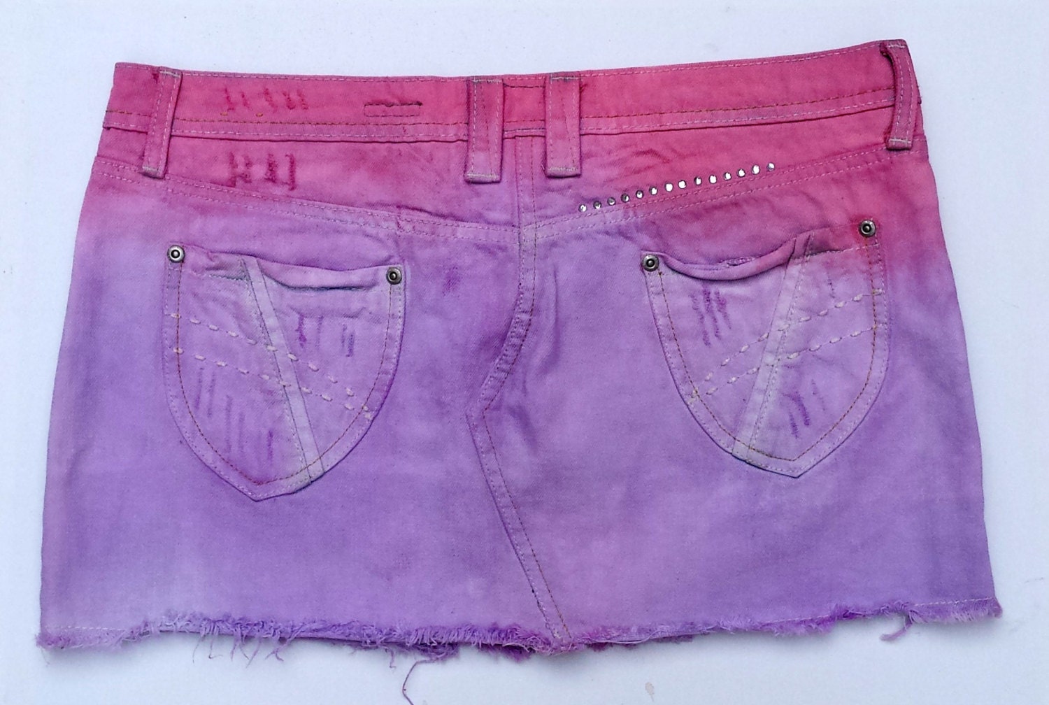 Pastel Denim Skirt Pink & Purple Mini Skirt Ripped ALL SIZES