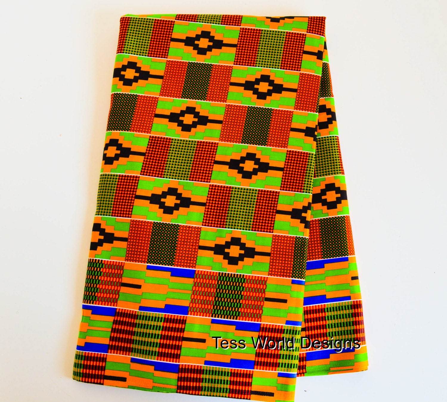 Green Orange Kente fabric, African Fabric, Kente Cloth, Sold by the ...