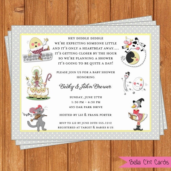 Nursery Rhymes Invitation Baby Shower Printable by BellaChiCards