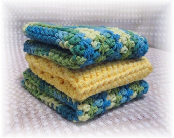 Turquoise & Yellow Hand crochet dishcloth, dish cloth, wash cloth, face ...